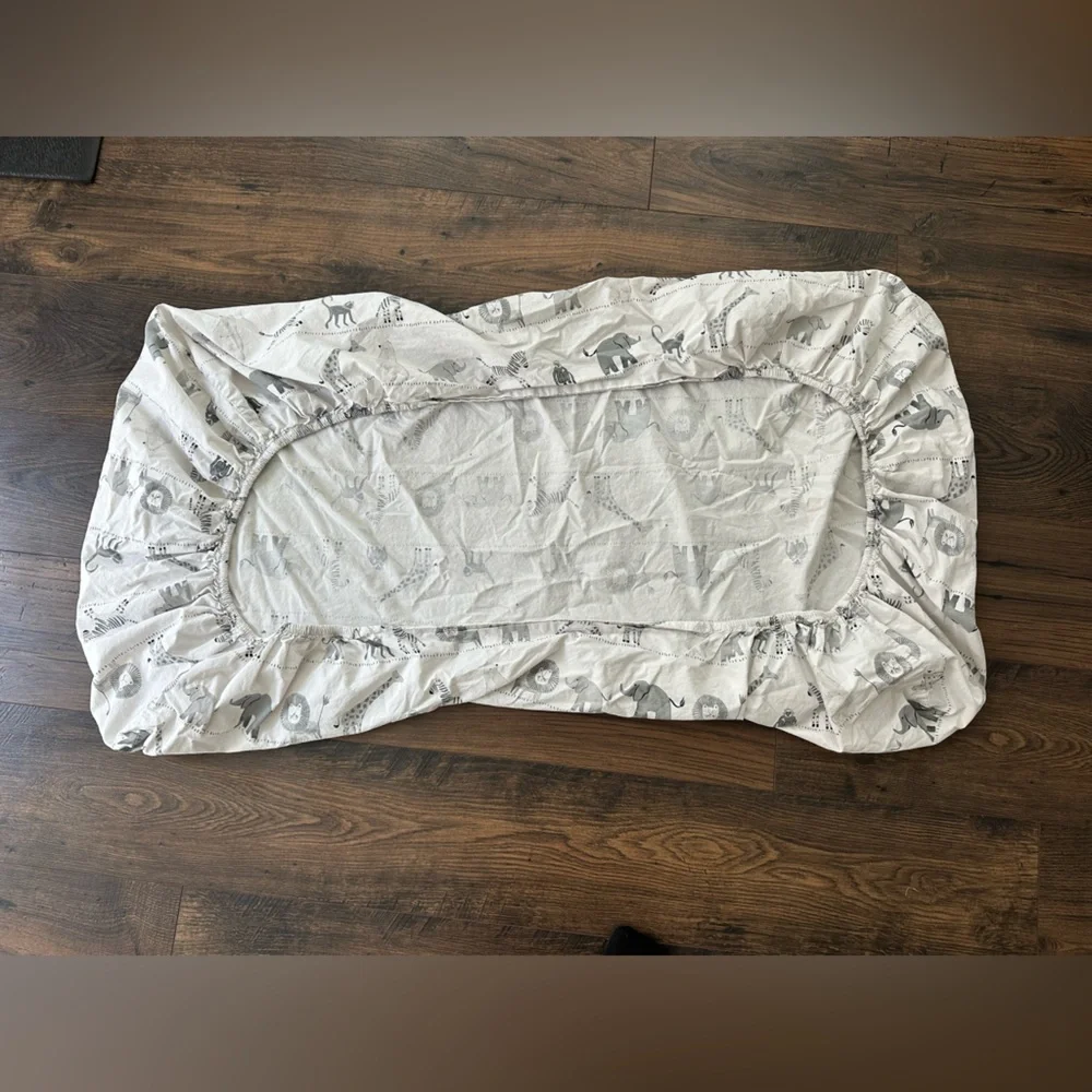 Pottery Barn Kids Animal Print Fitted Crib Sheet White and Gray